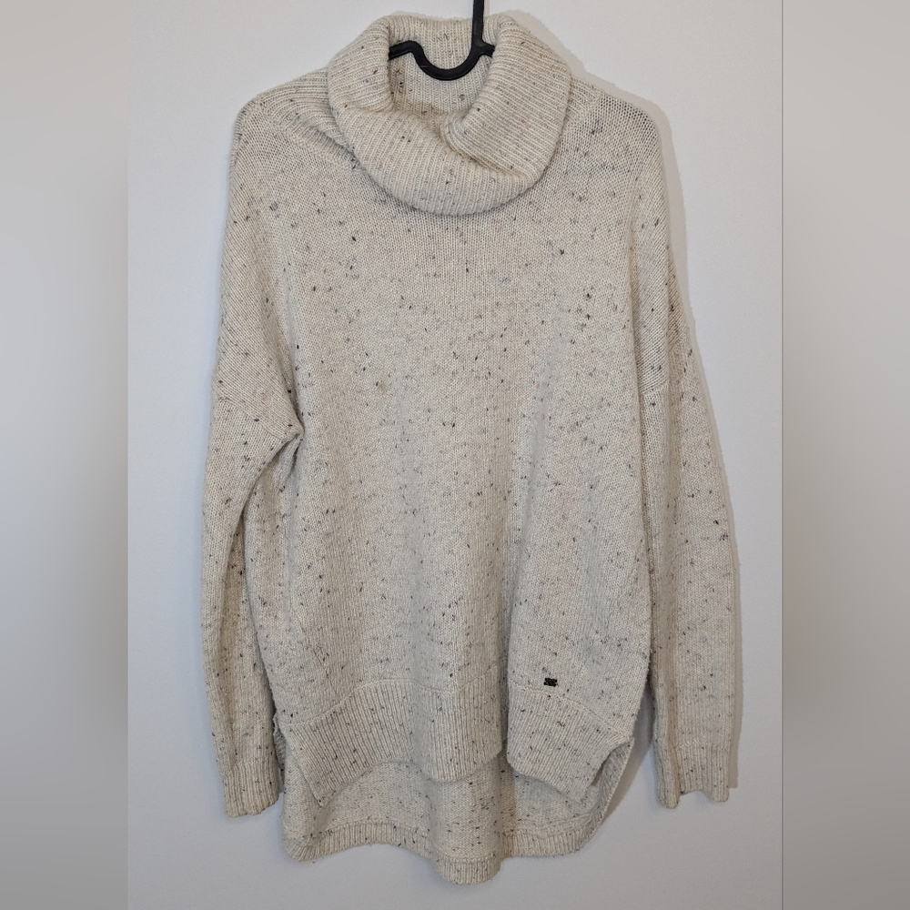 Monk & Lou Flecked Cowl Neck Sweater High Low - cream beige - size M